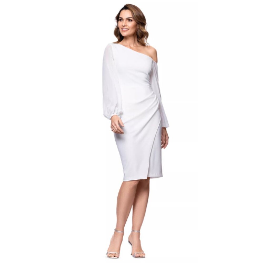 Betsy & Adam White Ivory Asymmetric Dress Formal Event Gown Size 10